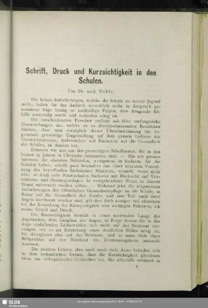 Schrift, Druck und Kurzsichtigkeit in den Schulen