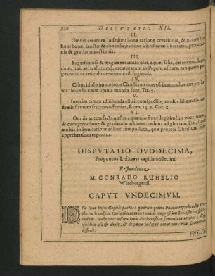 Disputatio Duodecima. Respondente M. Conrado Ruhelio