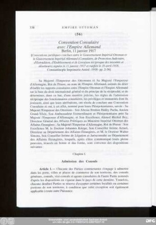 (56) Convention Consulaire avec l'Empire Allemand Berlin, 11 janvier 1917