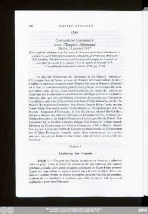 (56) Convention Consulaire avec l'Empire Allemand Berlin, 11 janvier 1917