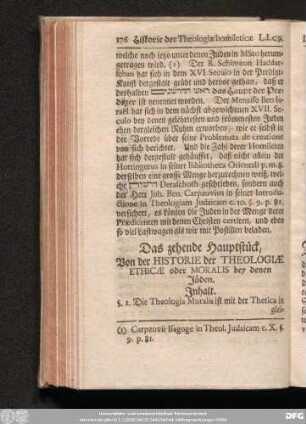 Das zehende Hauptstück, Von der Historie der Theologiae Ethicae oder Moralis bey denen Jüden.