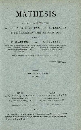 TOME SEPTIÈME MAI 1887.