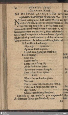 Curatio XVIII. De Dolore Capitis Cum Horipilatione brachiorum et crurum etc.