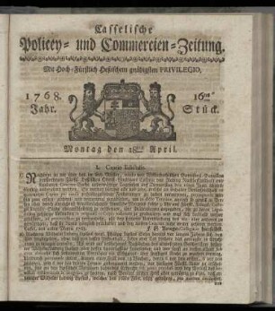 16tes Stueck, Montag den 18ten April. 1768