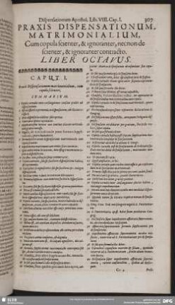 Praxis Dispensationum Matrimonialum, Cum copula scienter, & ignoranter, necnon de scienter, & ignoranter contracto. Liber Octavus