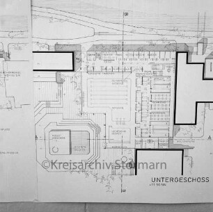 Bauplan des Modelles für das Hallenbad Bad Oldesloe der Architekten Peter Esau und Johannes Griesenberg