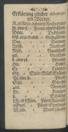 Erklärung etlicher abbrevirten Wörter.