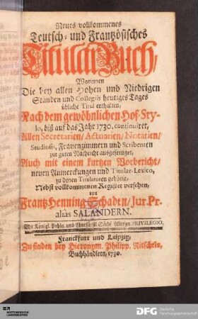 Neues vollkommenes Teutsch- und Frantzösisches Titular-Buch