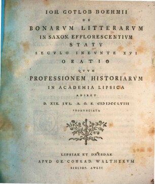 De bonarum litterarum in Saxonia efflorescentium statu seculo ineunte XVI. oratio