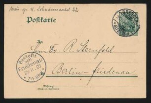 Postkarte an Richard Sternfeld : 28.11.1903