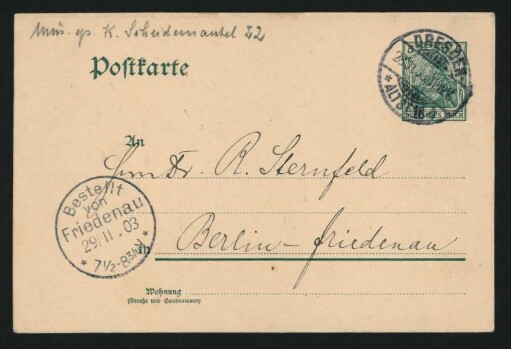 Postkarte an Richard Sternfeld : 28.11.1903