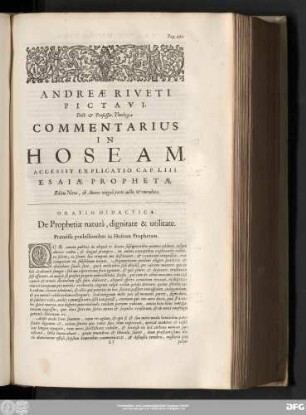Oratio Didactica. De Prophetiae naturâ, dignitate & utilitate.