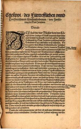 Egesippi des Hochberühmten Fürtrefflichen Christlichen Geschichtschreibers, fünff Bücher: Vom Jüdischen Krieg vnd endlicher zerstörung der Herrlichen vnd gewaltigen Statt Jerusalem