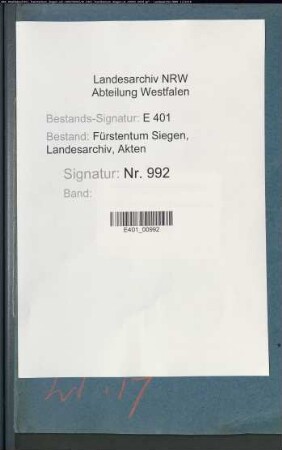 Verzeichnis der Güter der Freiherrn von und zu der Hees in Fellinghausen, Weiden, Dornseifen und Buchen