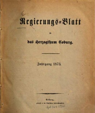 Regierungs-Blatt für das Herzogtum Coburg. 1875, 1875