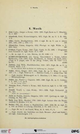 I. Musik (Nr. 1-424)