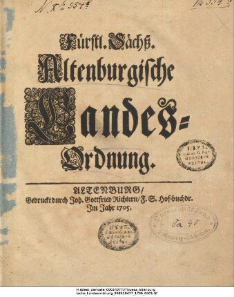 Fürstl. Sächß. Altenburgische Landes-Ordnung