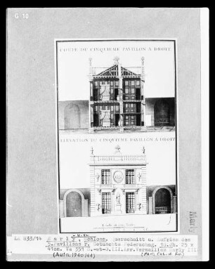 Das Schloss von Marly-le-Roi: Querschnitt und Aufriss des 5. Pavillons rechts