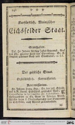 Kurfürstlich. Mainzischer Eichsfelder Staat
