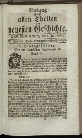 XXII. Nachlese. Coburg, den 2. Jun. 1753.