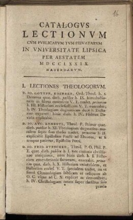 1779: Catalogus Lectionum Et Publicarum Et Privatorum In Universitate Lipsiensi ... Habendarum