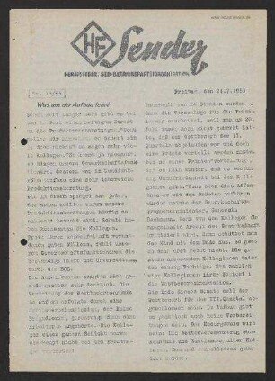 'HF-Sender' [Flugblatt], Nr.18/1953 (24. Juli 1953)
