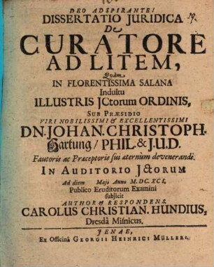 Dissertatio Iuridica De Curatore Ad Litem