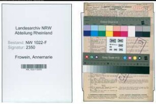 Entnazifizierung Annemarie Frowein , geb. 21.05.1912 (Kindergaertnerin)