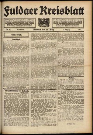 Erste Ausgabe vom Mittwoch, den 22. März 1911.