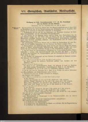 VII. Grenzschutz, Ausländer, Meldepflicht