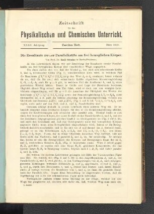Die Resultante zweier Parallelkräfte am frei beweglichen Körper.