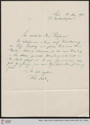 Brief von Fritz Saxl an Franz Boll