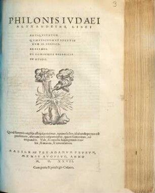 Philonis Ivdaei Alexandrini, Libri Antiqvitatvm. Qvaestionvm Et Solvtionvm In Genesin. De Essaeis. De Nominibvs Hebraicis. De Mvndo
