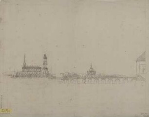 Ansicht von Dresden, Handzeichnung, um 1800 : Prospect von Dresden verklärt zu einem optischen Spiegel. - [S.l.] , [um 1800]. - 1 Kunstbl. : Handzeichng. ; Blattgr. 65 x 51 cm