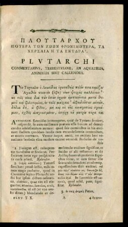 Plutarchi Commentarius, Terrestriane, An Aquatilia, Animalia Sint Callidiora