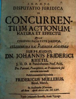 Disp. iur. de concurrentium actionum natura et effectu