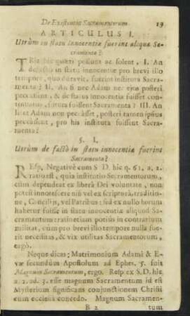 Articulus I. Utrum in statu Innocentiae fuerint aliqua Sacramenta?
