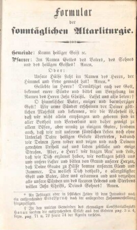 Formular der sonntäglichen Altarliturgie.