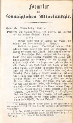 Formular der sonntäglichen Altarliturgie.