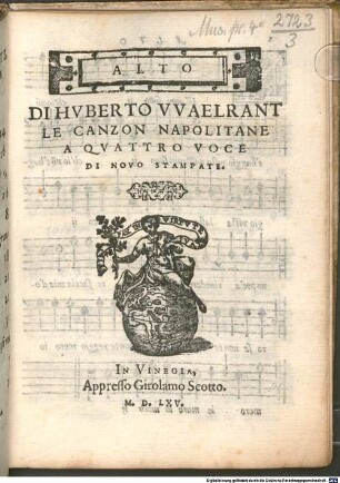 DI HVBERTO VVAELRANT LE CANZON NAPOLITANE A QVATTRO VOCE