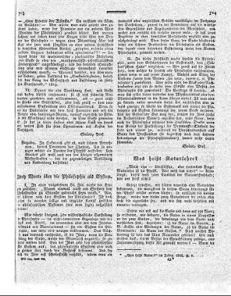 Zwey Worte über die Philosophie als System