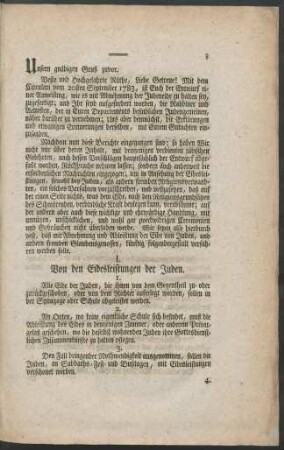 I. Von den Eidesleistungen der Juden
