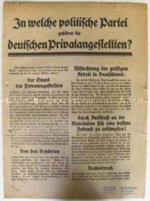 Flugschrift der Deutschen Volkspartei mit Ausrichtung auf die Angestellten
