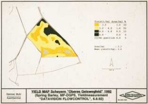 Yield Map Scheyern "Oberes Geiswegfeld" 1992 (Spring Barley; MF-DGPS; Yield Measurement "DATAVISION FLOWCONTROL", 6.8.1992)