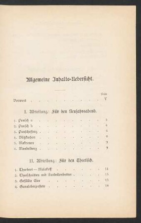 Allgemeine Inhalts-Uebersicht.