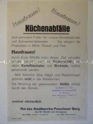 Flugblatt mit Aufforderung zur Ablieferung von Küchenabfällen an die LPG
