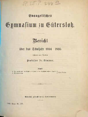 Bericht : über das Schuljahr .... 1894/95