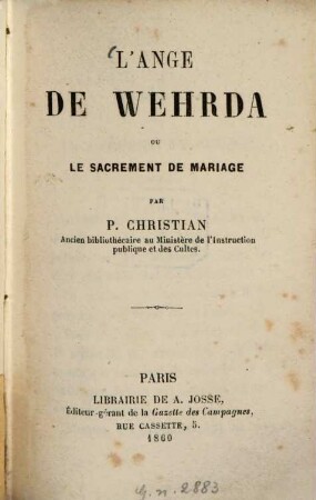 L'ange de Wehrda ou le sacrement de mariage