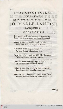 Francisci Soldati in laudem ... Jo. Mariae Lancisii ... Epigramma