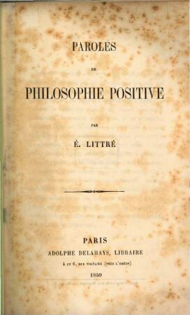 Paroles de philosophie positive